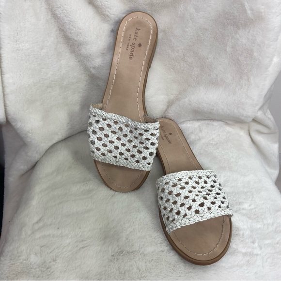Kate Spade Berlin White Woven Leather Slides Sandal Shoes Women's Size 9 - Picture 5 of 6